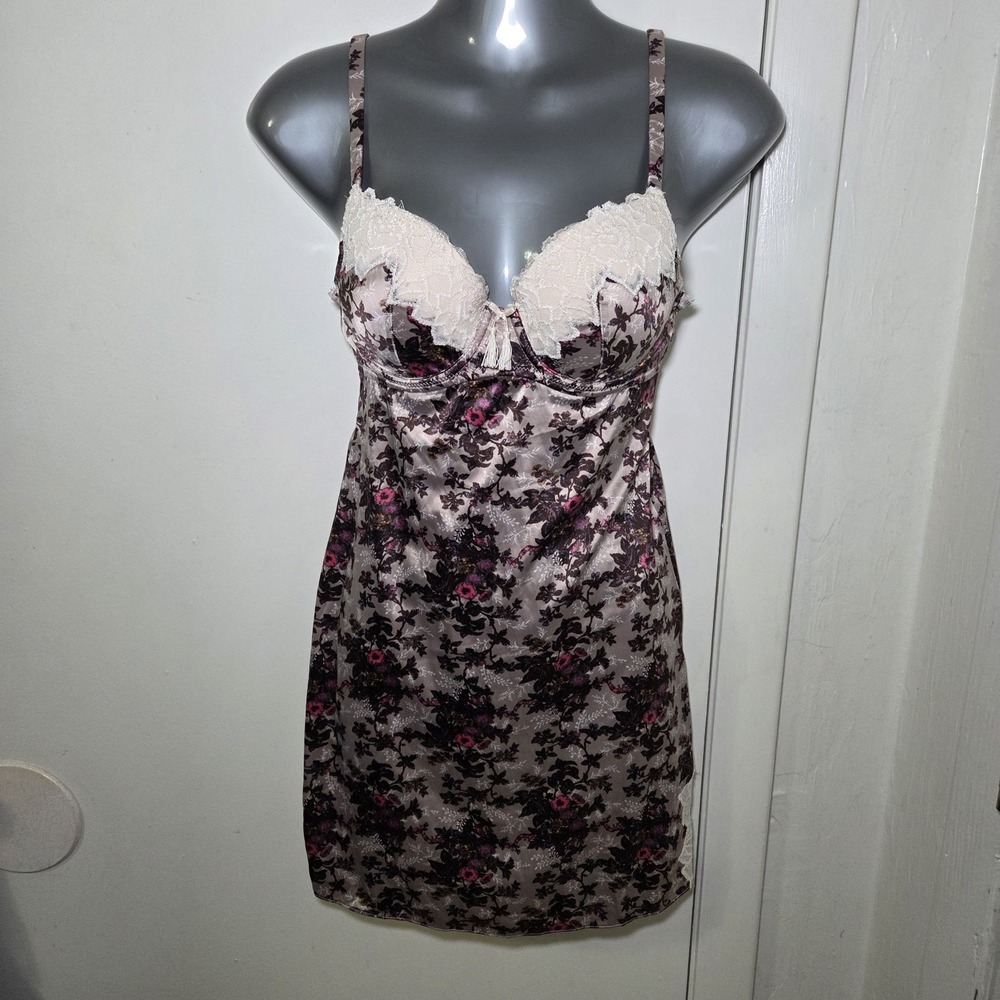 Jessica Simpson Floral Lace Satin Chemise‎ Slip Dress Nightgown Women's Small